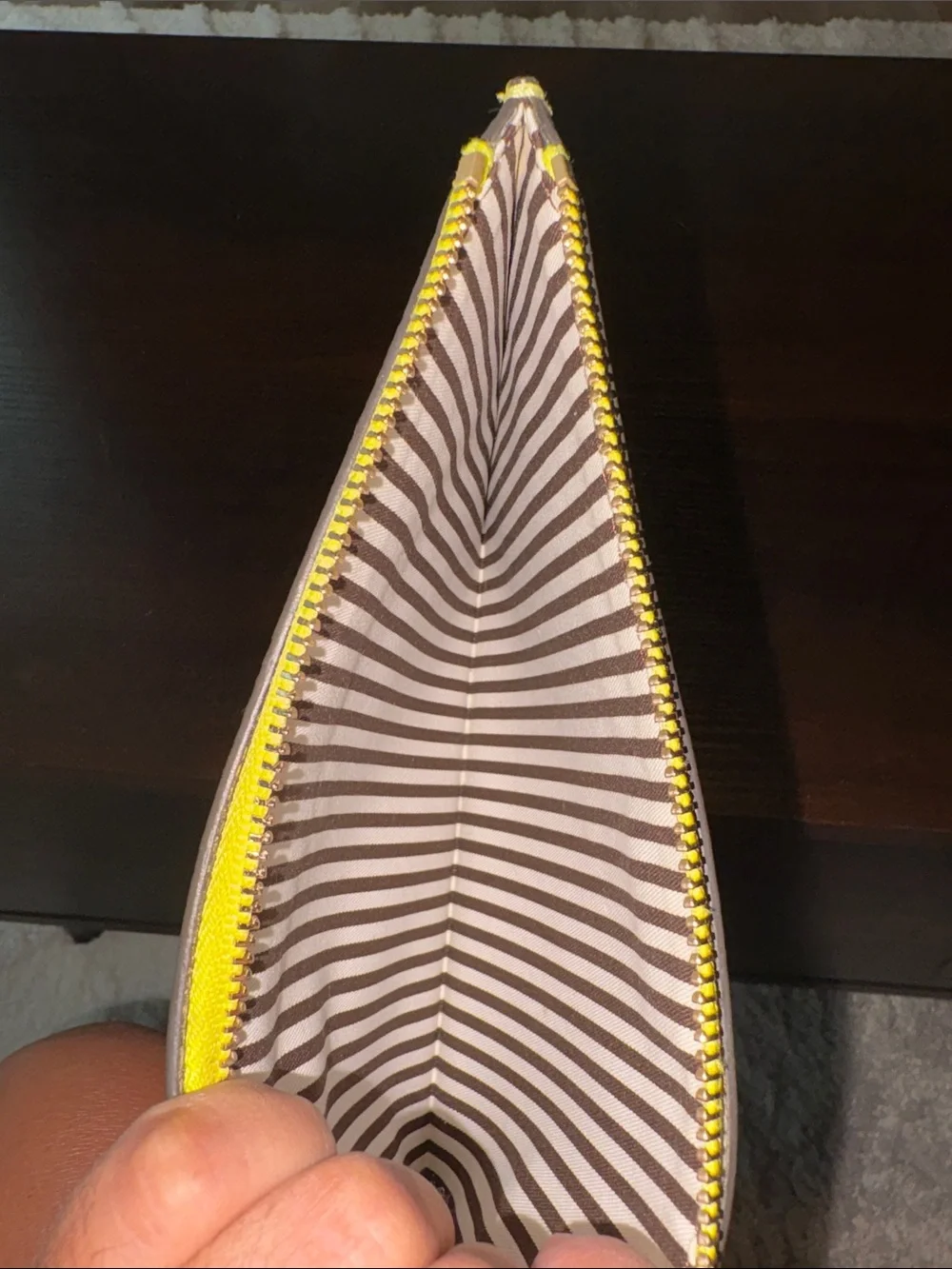 Henri bendel Yellow Leather Card Holder with Black & White Stripe Accent